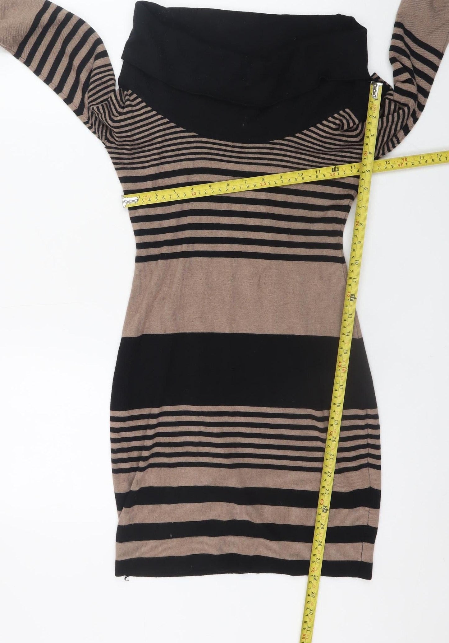 Apricot Women Brown Black Striped Jumper Dress UK 10 Long Sleeve