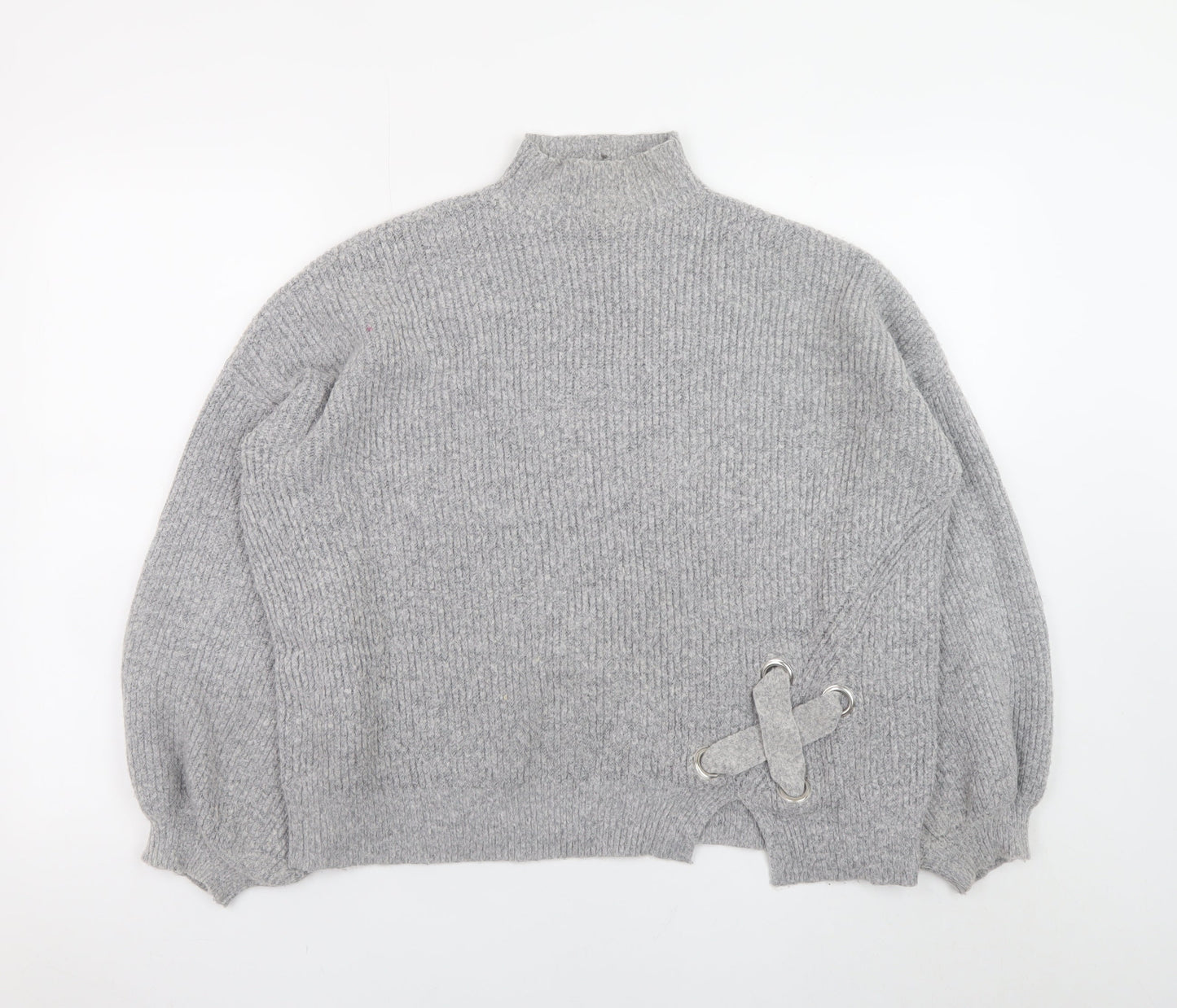 Miss Selfridge Womens Grey Mock Neck Ribbed Knit Jumper Size 8