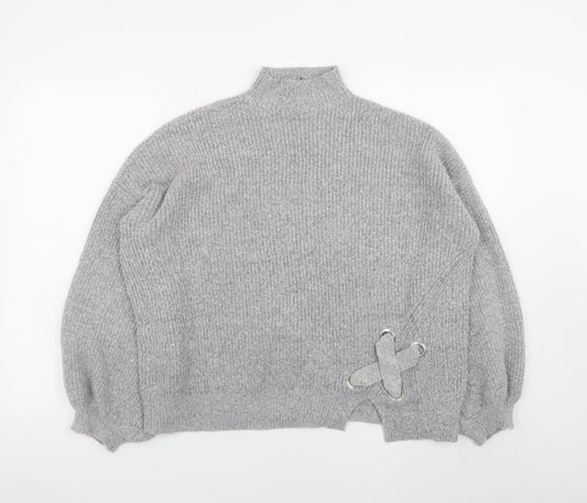 Miss Selfridge Womens Grey Mock Neck Ribbed Knit Jumper Size 8