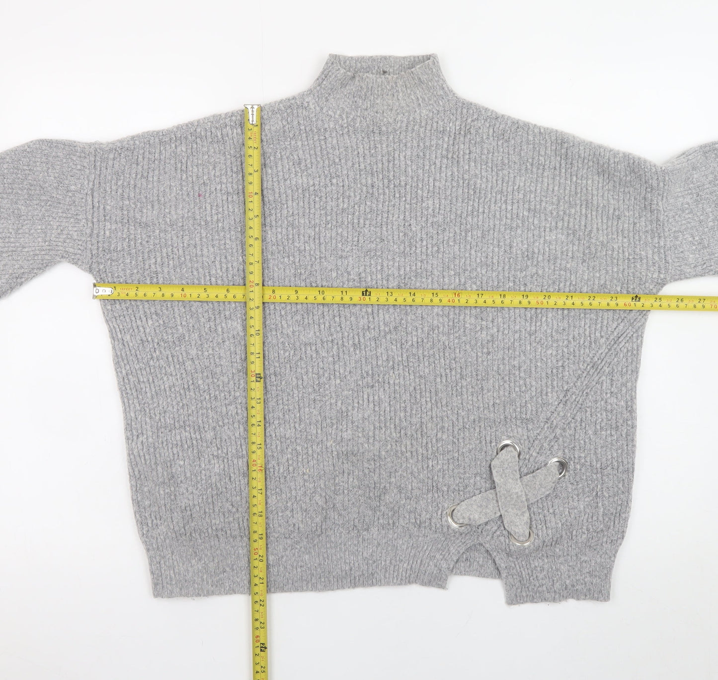 Miss Selfridge Womens Grey Mock Neck Ribbed Knit Jumper Size 8