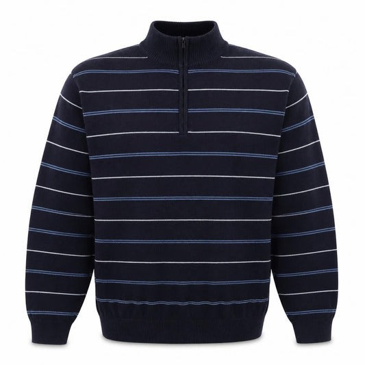 James Pringle Men's Blue Striped 1/2 Zip Mock Neck Cotton Sweatshirt M