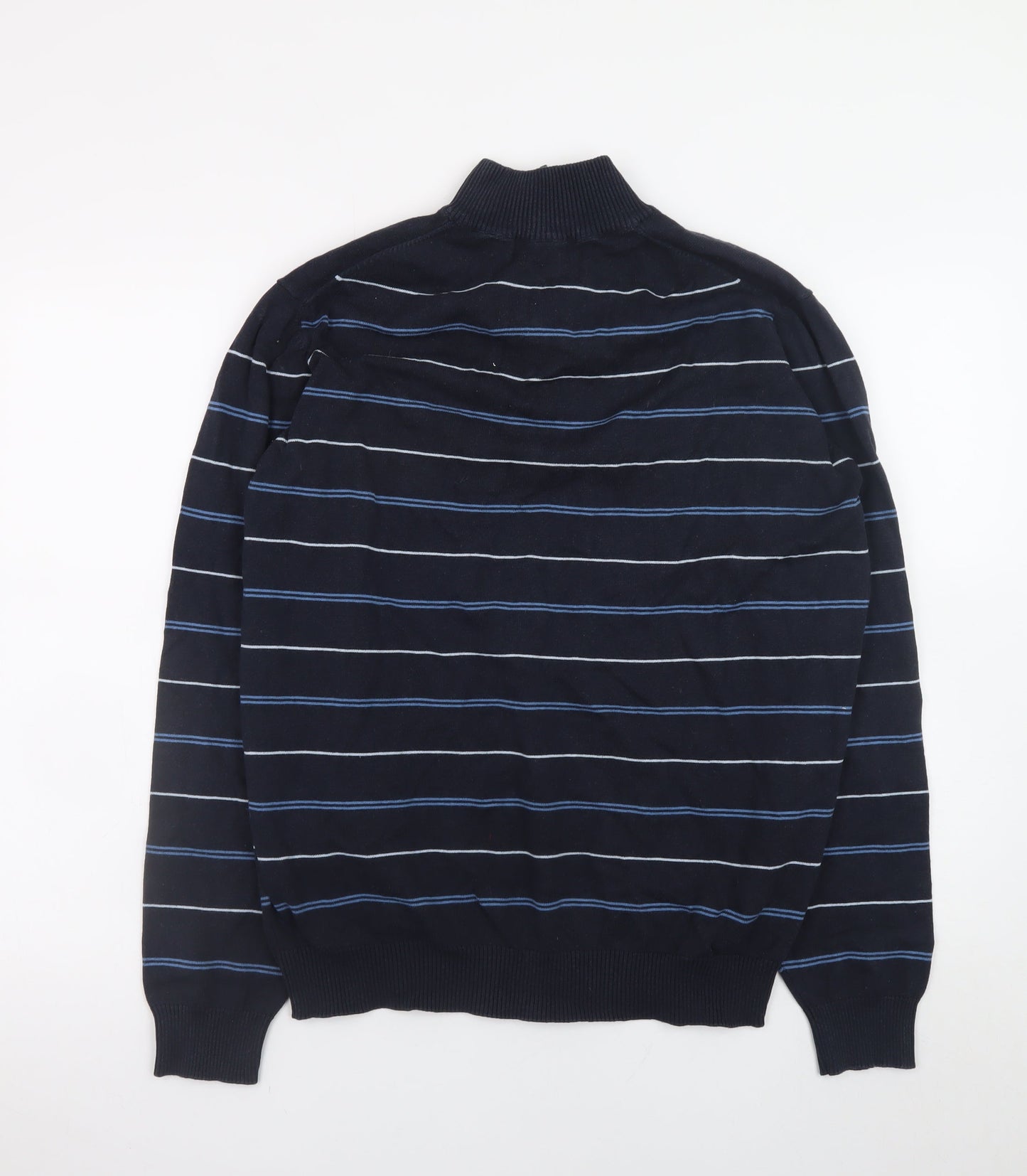 James Pringle Men's Blue Striped 1/2 Zip Mock Neck Cotton Sweatshirt M