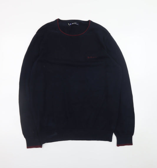 Ben Sherman Men's Black Cotton Crew Neck Pullover Jumper L