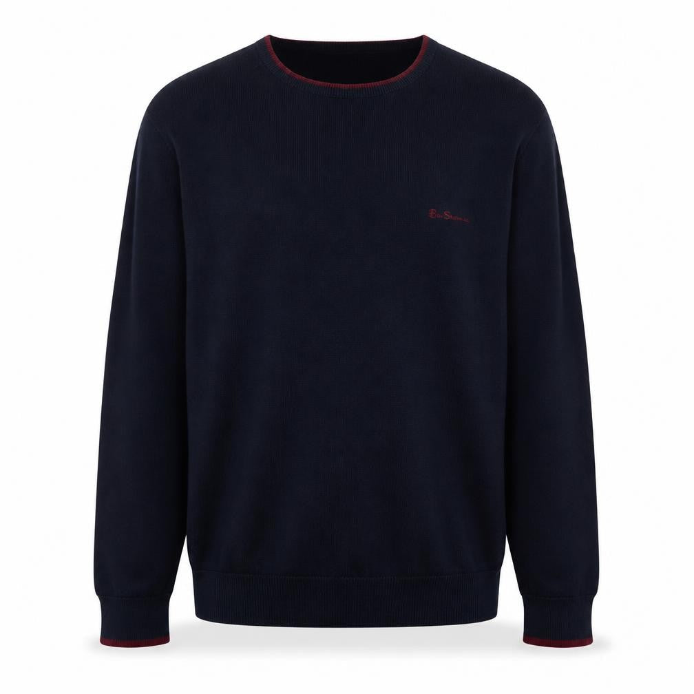 Ben Sherman Men's Black Cotton Crew Neck Pullover Jumper L