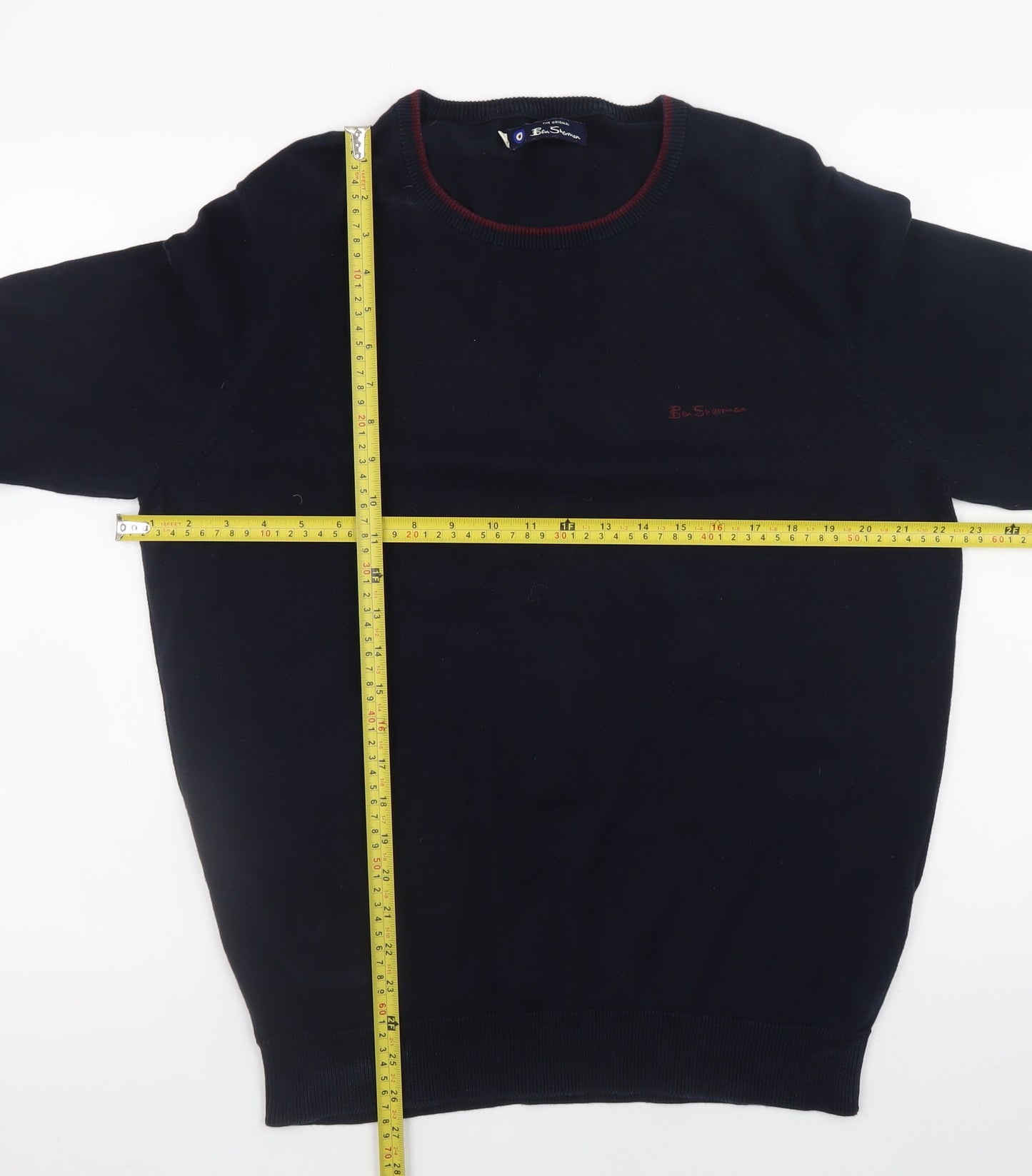 Ben Sherman Men's Black Cotton Crew Neck Pullover Jumper L