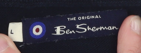 Ben Sherman Men's Black Cotton Crew Neck Pullover Jumper L
