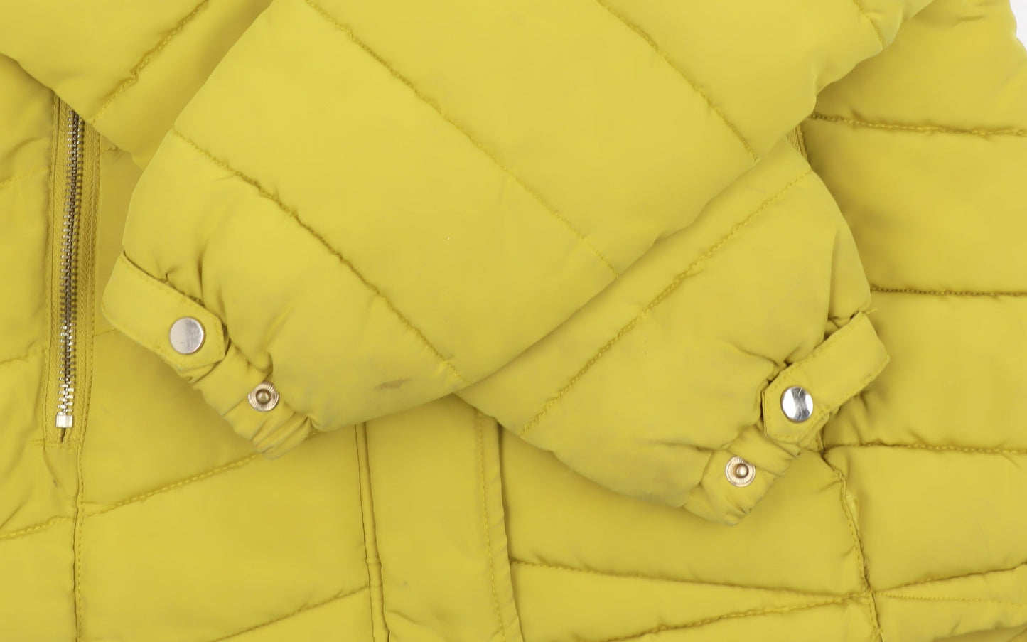F&F Women’s Yellow Faux Fur Hooded Puffer Jacket Size 10