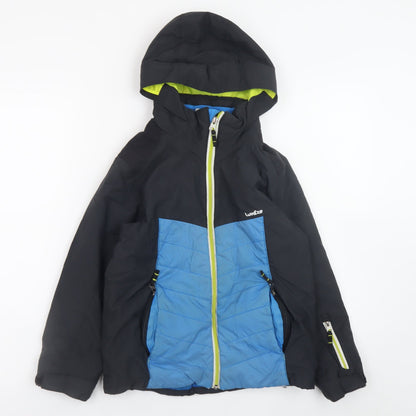 Additional front view of Wedze boys’ blue black ski jacket 8 years hooded insulated winter coat
