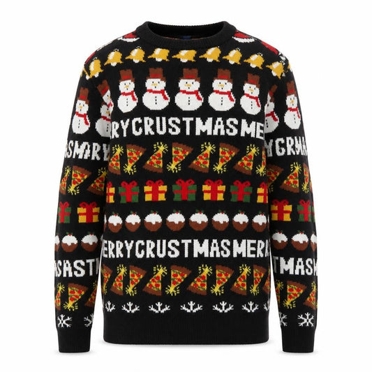 H&M Divided Men’s Black XS Christmas Pullover Jumper Funny Pizza Snowman