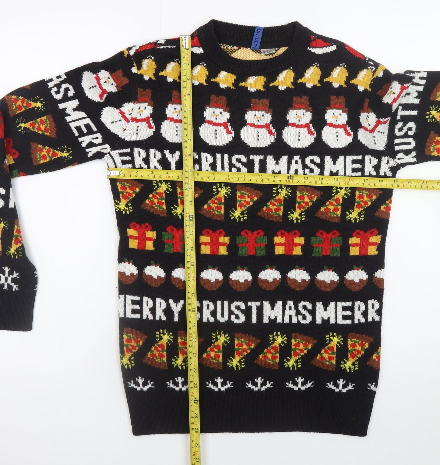 H&M Divided Men’s Black XS Christmas Pullover Jumper Funny Pizza Snowman
