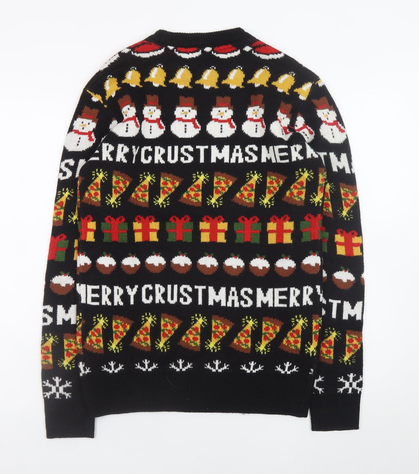 H&M Divided Men’s Black XS Christmas Pullover Jumper Funny Pizza Snowman