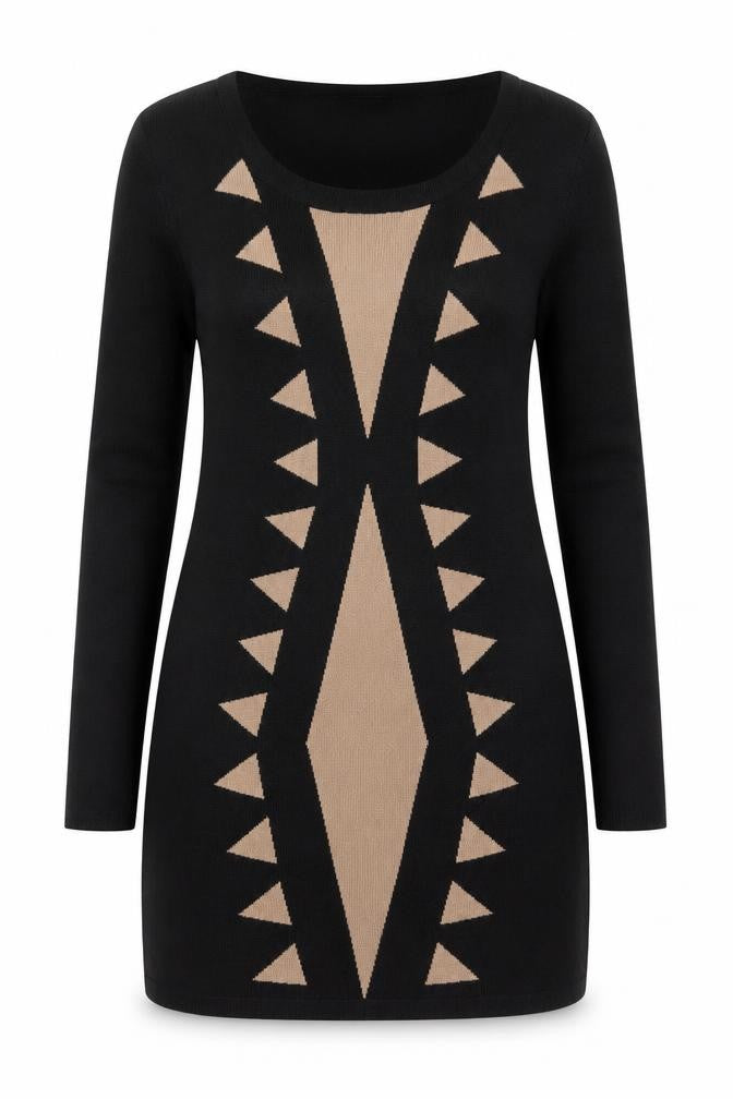 Apricot Womens Black Geometric Bodycon Knit Dress Size 12