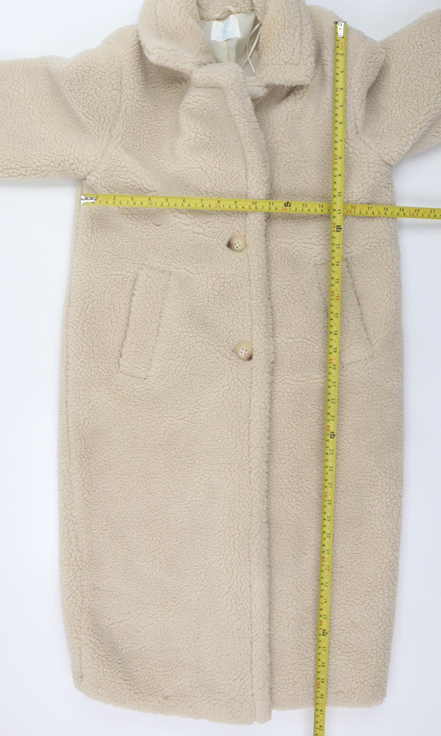 Primark Women Beige Fleece Long Overcoat XS Polyester