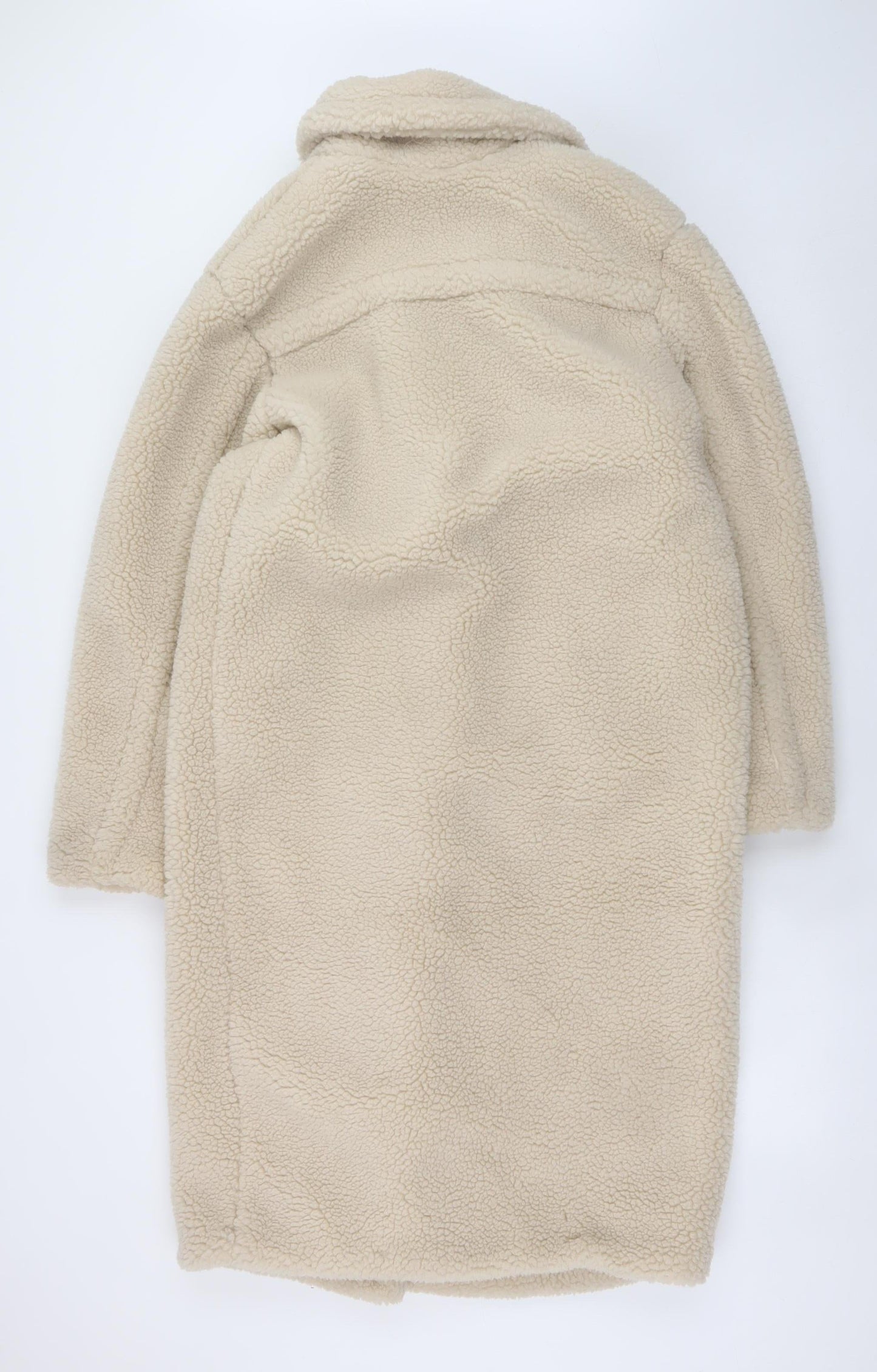 Primark Women Beige Fleece Long Overcoat XS Polyester