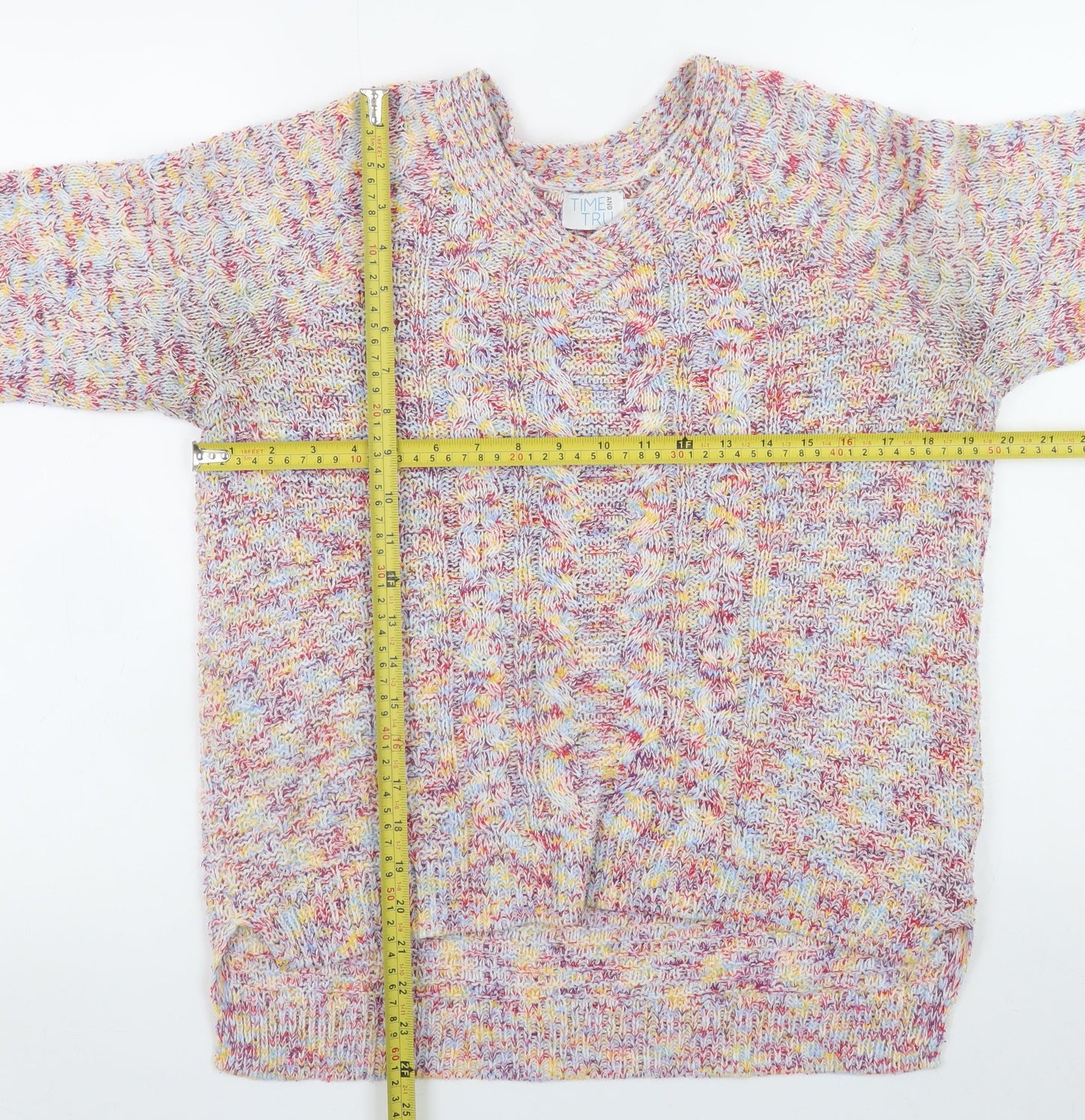 Time and Tru Women's Multicoloured Cable-Knit Pullover Jumper Size S
