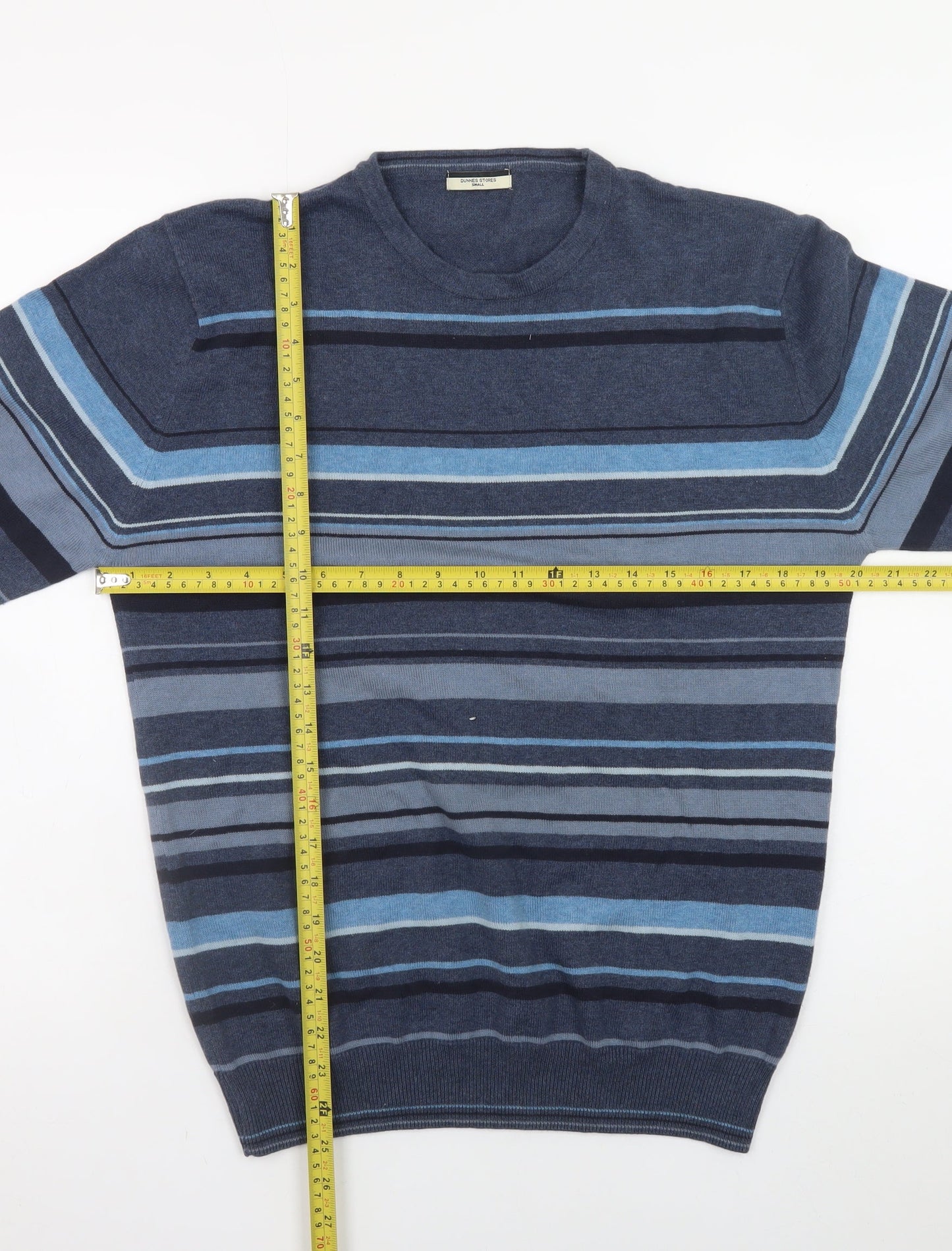 Dunnes Stores Men's Blue Striped Cotton Crew Neck Jumper Size S