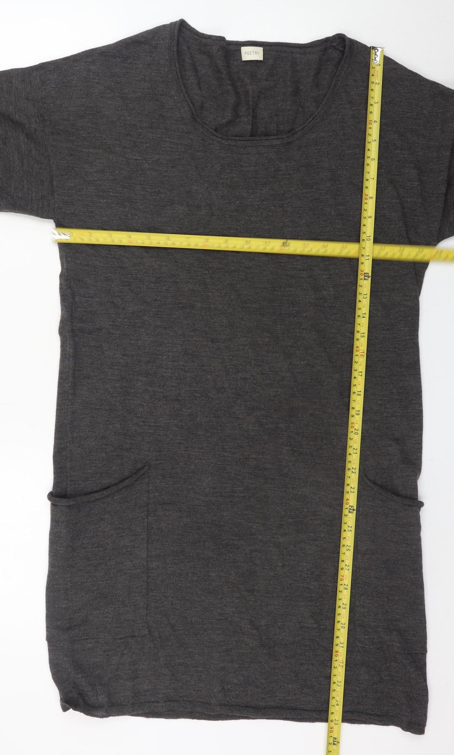 Poetry Women’s Grey Wool T-Shirt Dress UK 10 Short Sleeve Knit