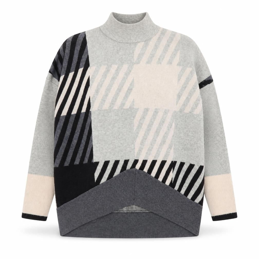 River Island Womens Grey Geometric High Neck Relaxed Knit Jumper XS