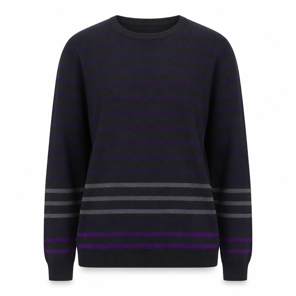 Cedarwood State Women Black Striped Cotton Crew Neck Jumper Size S
