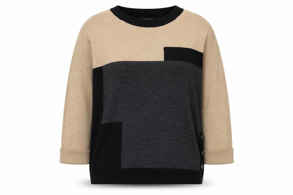 Marks & Spencer Women Beige Black Geometric Pullover Jumper UK 12