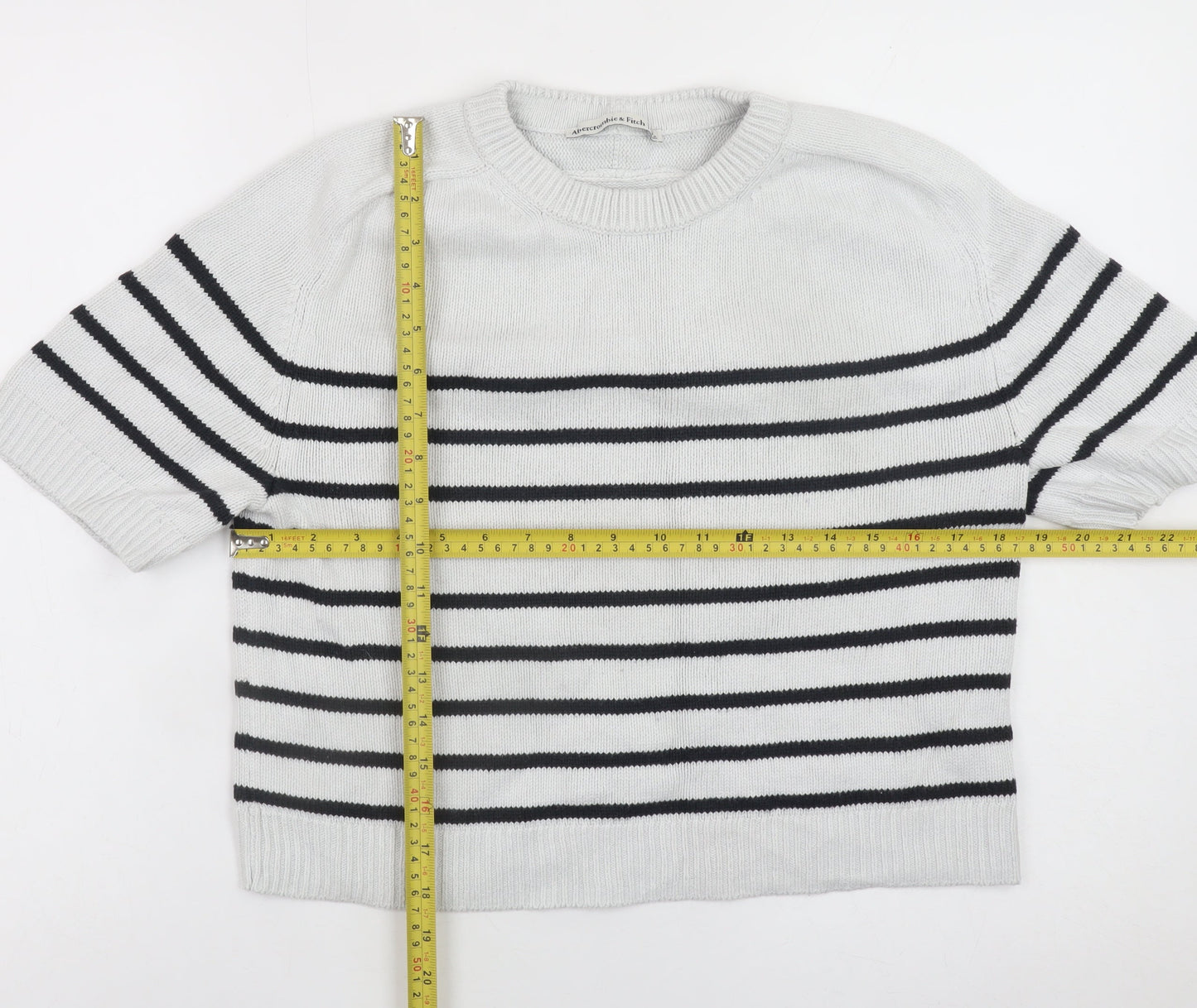 Abercrombie & Fitch Womens White Striped Short Sleeve Jumper XS