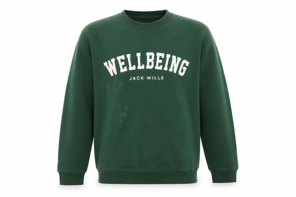 Jack Wills Mens Green Wellbeing Logo Pullover Sweatshirt Size L