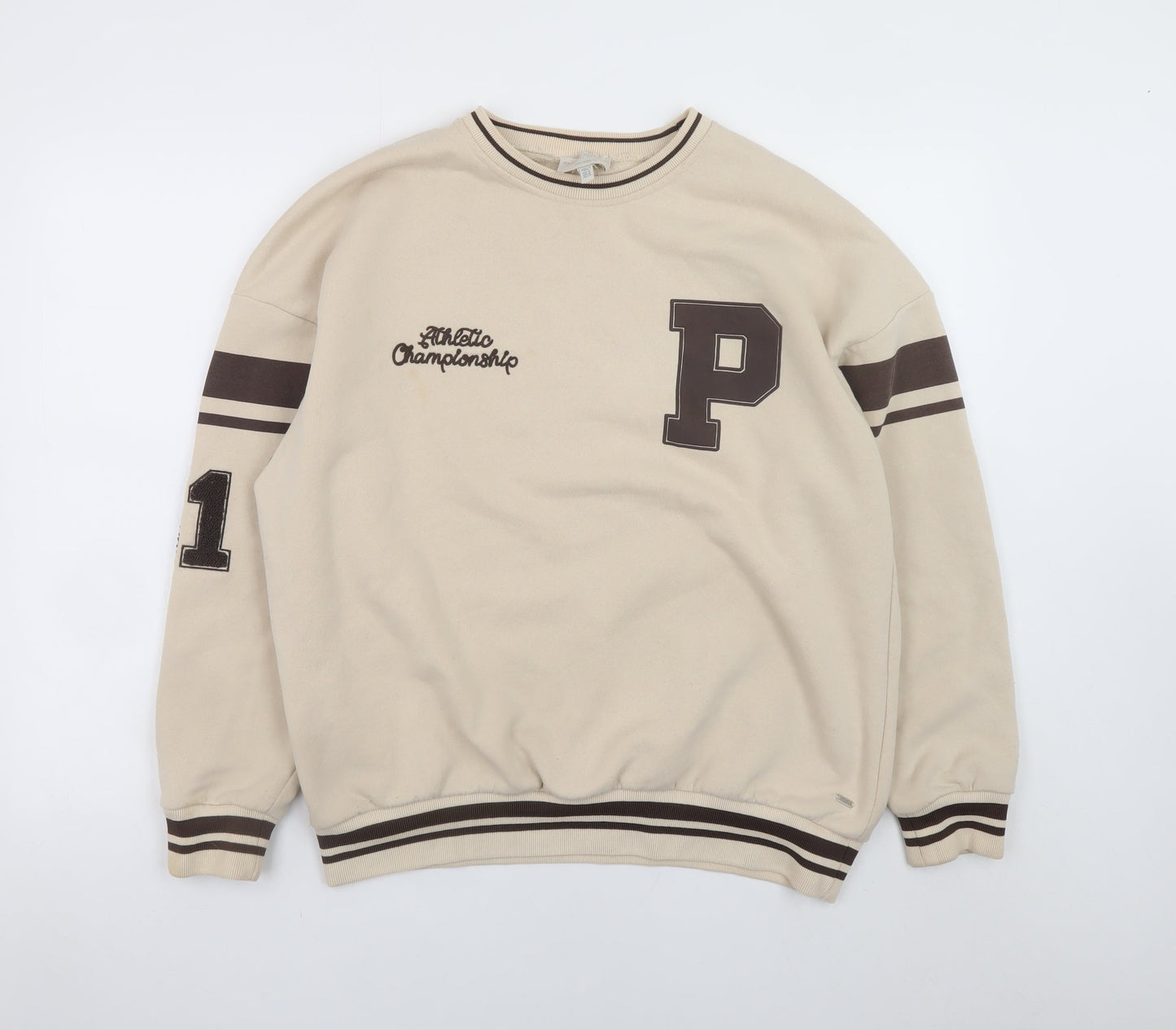 Pull & Bear Teens Beige College Pullover Sweatshirt M