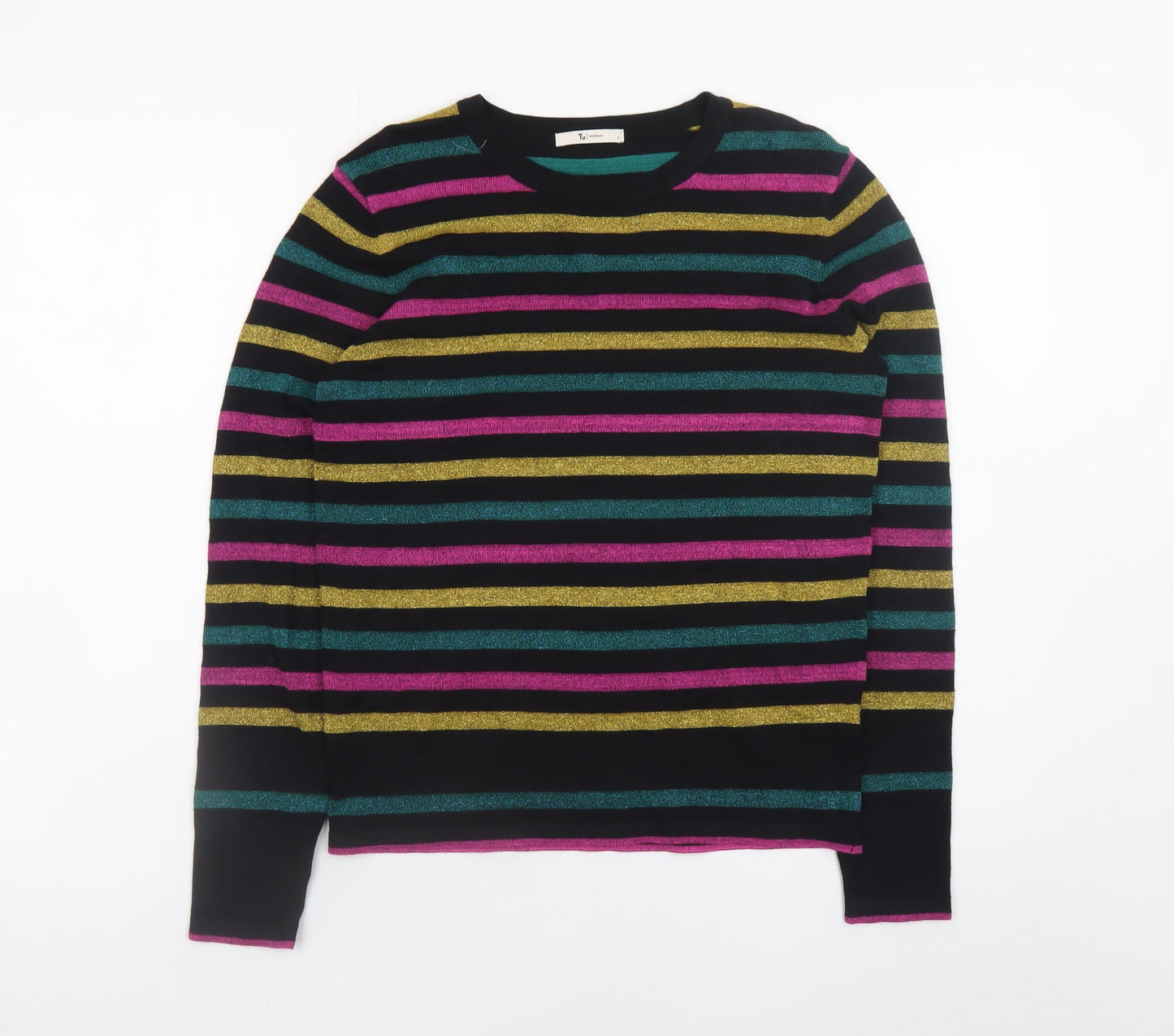 Tu Women’s Multicoloured Striped Crew Neck Knit Jumper Size 8