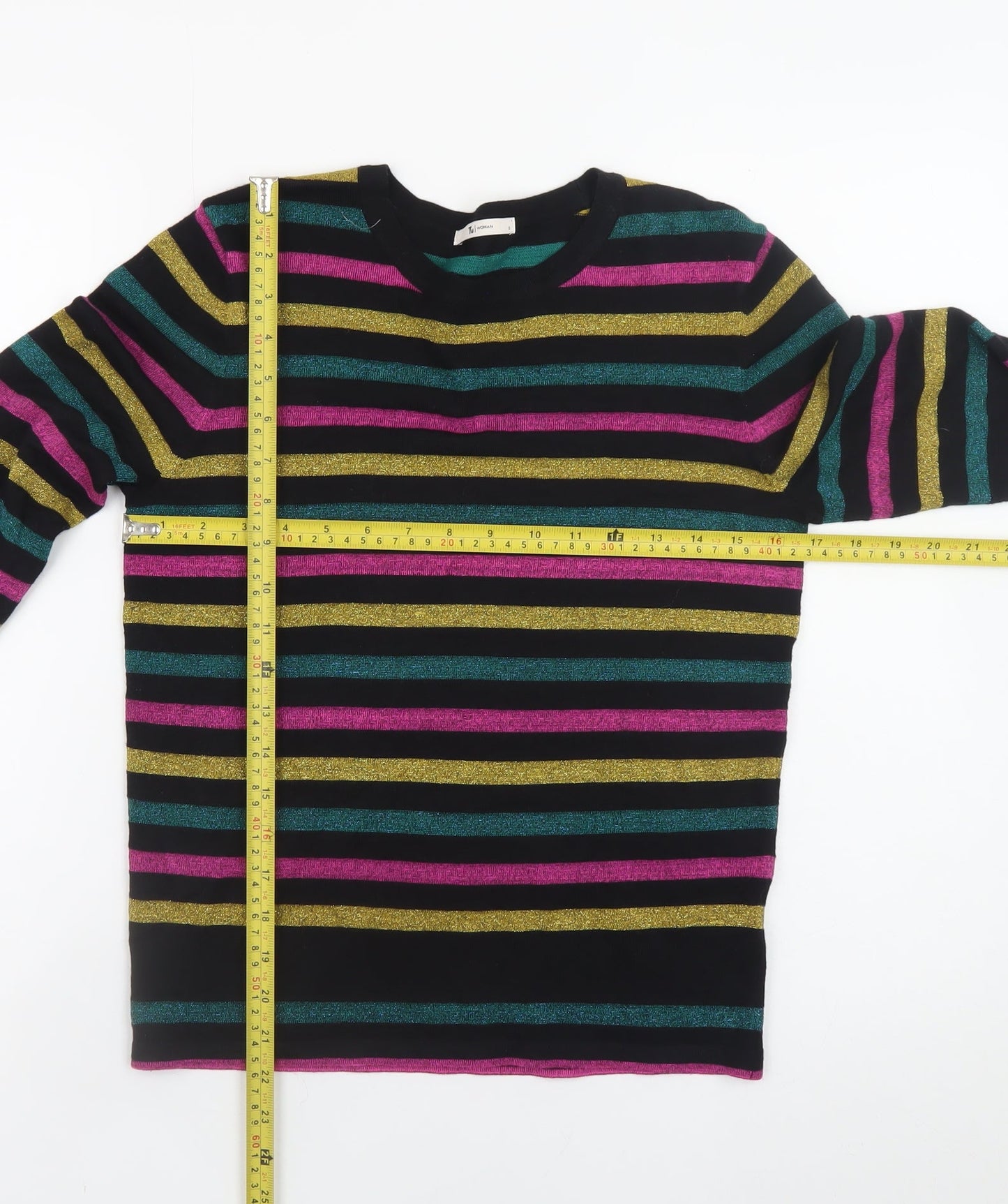 Tu Women’s Multicoloured Striped Crew Neck Knit Jumper Size 8