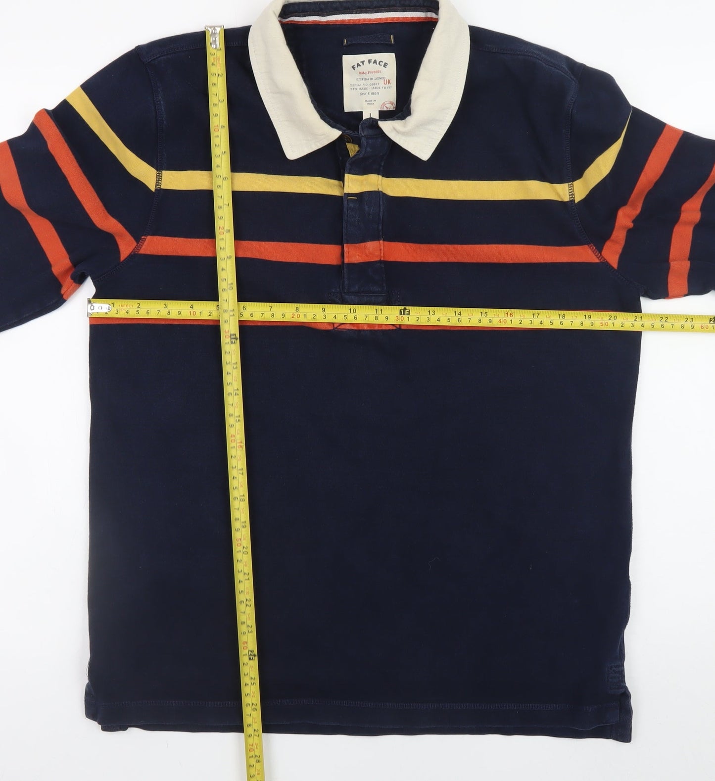 Fat Face Men's Blue Striped Rugby Long Sleeve Cotton Shirt - L