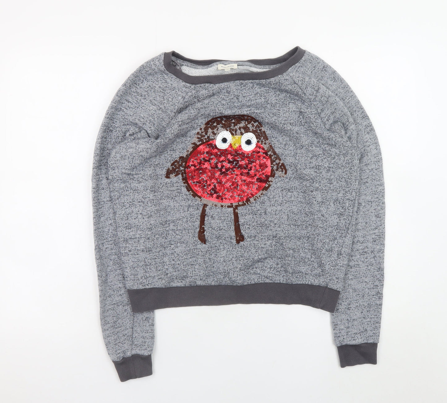 River Island Women Grey Sequin Robin Pullover Jumper Size 10