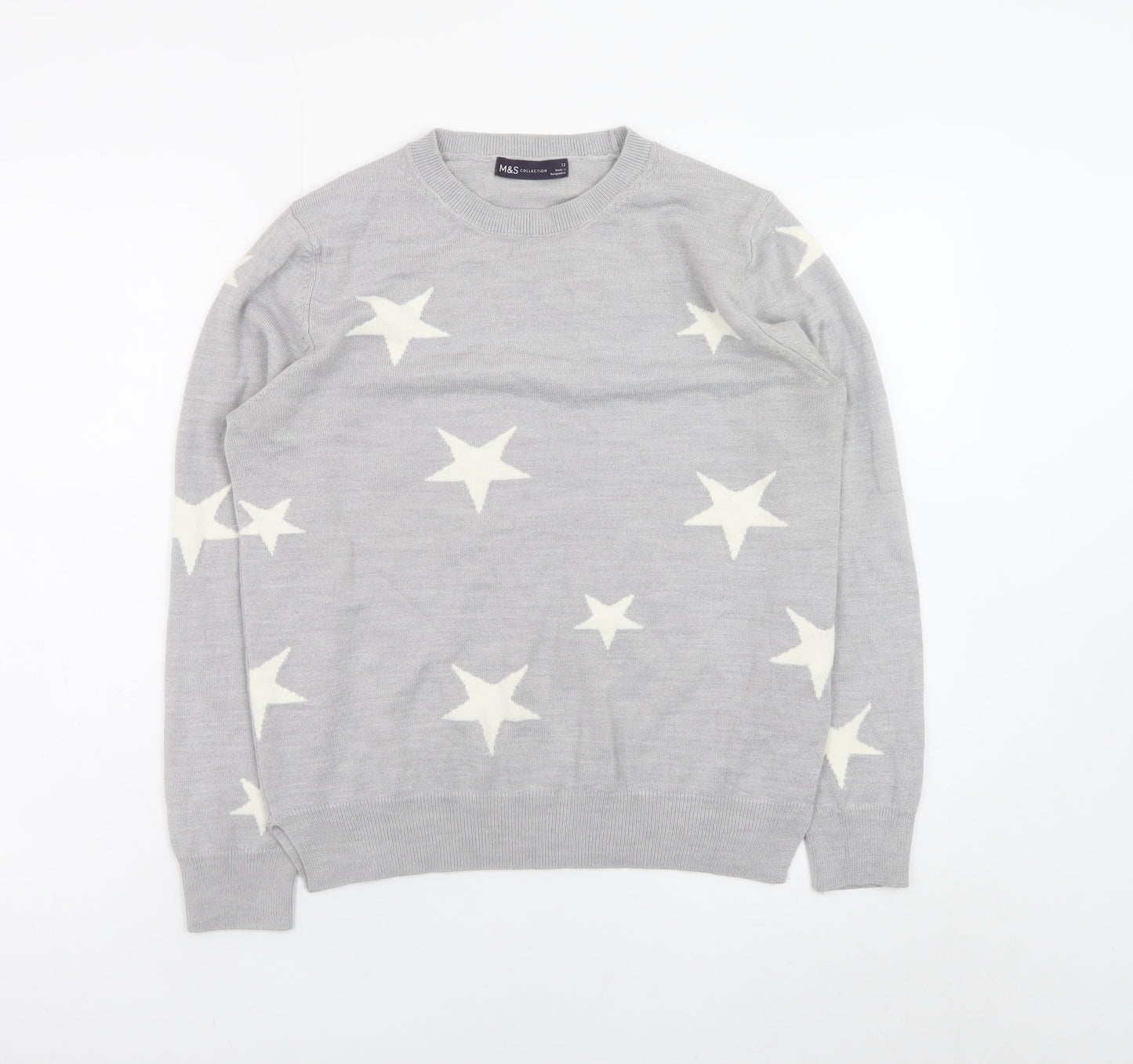 Marks and Spencer Women Grey Star Knit Jumper Size 12