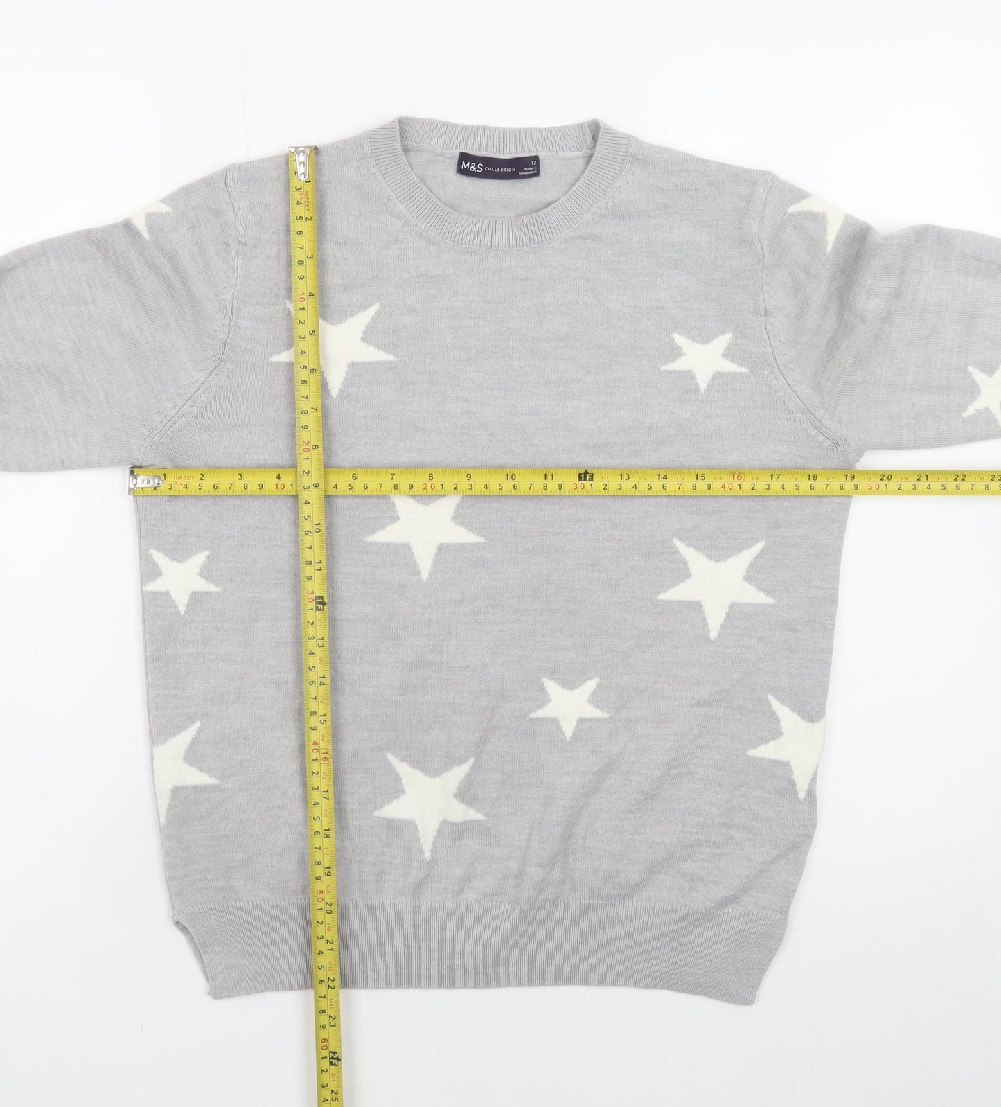 Marks and Spencer Women Grey Star Knit Jumper Size 12