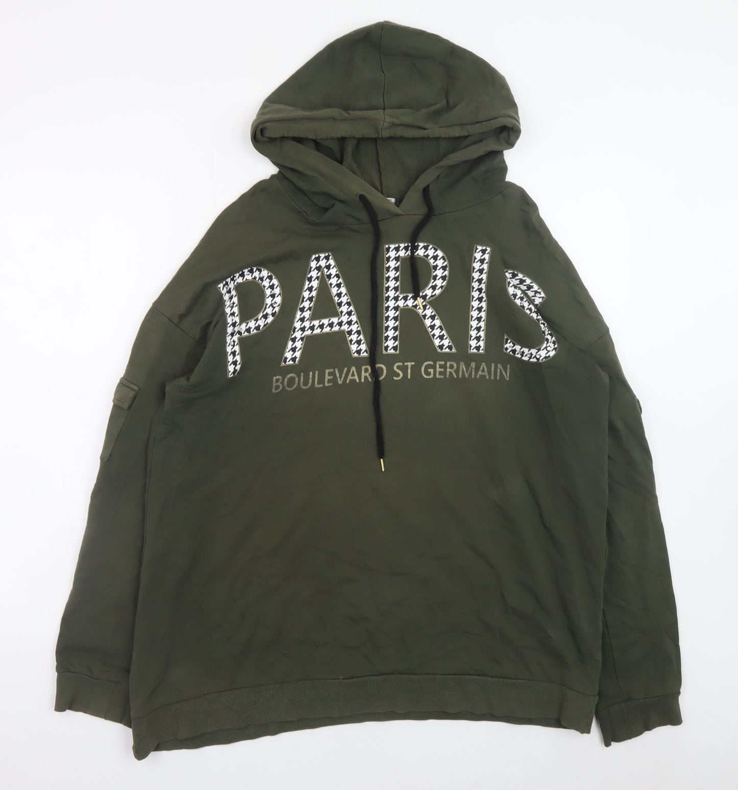 Select Women Khaki Pullover Hoodie UK 16 Paris Graphic Long Sleeve