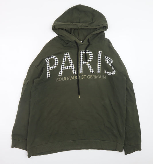 Select Women Khaki Pullover Hoodie UK 16 Paris Graphic Long Sleeve