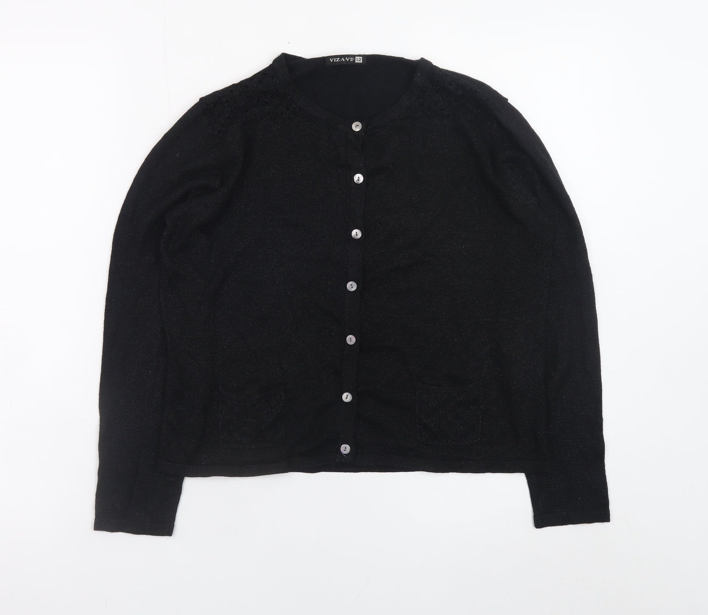 VIZ-A-VIZ Women's Black Metallic Knit Cardigan Size 12