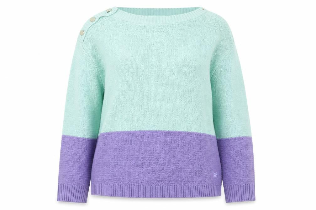 Crew Clothing Women Mint & Lilac Button Shoulder Jumper Size 12