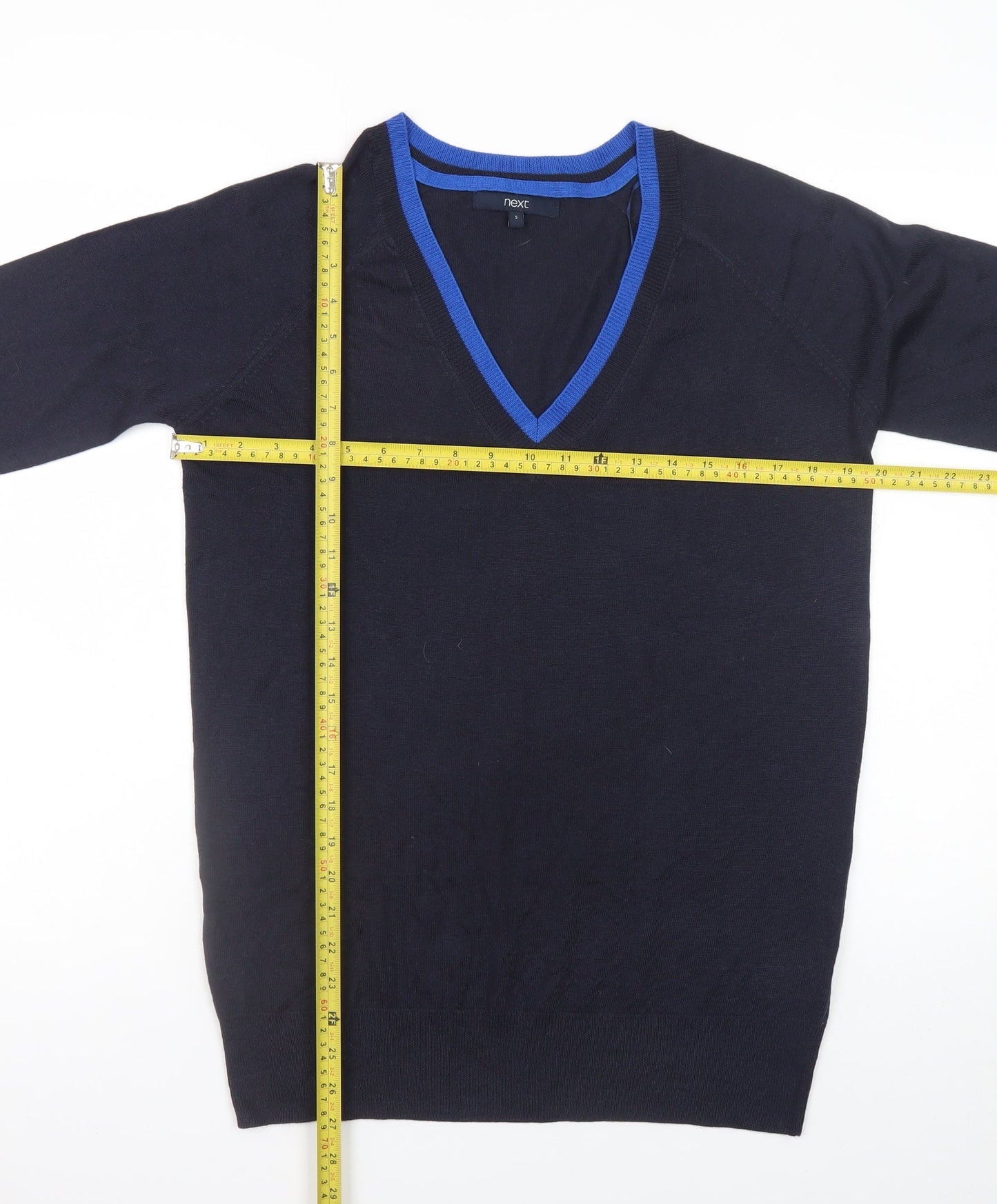 Next Men's Blue V-Neck Pullover Jumper Size S