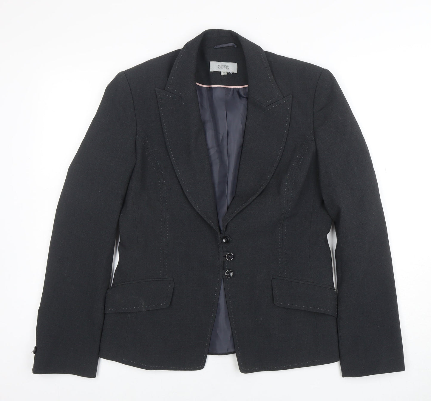 Marks and Spencer Women's Black Blazer UK 12 Regular Fit Single-Breasted