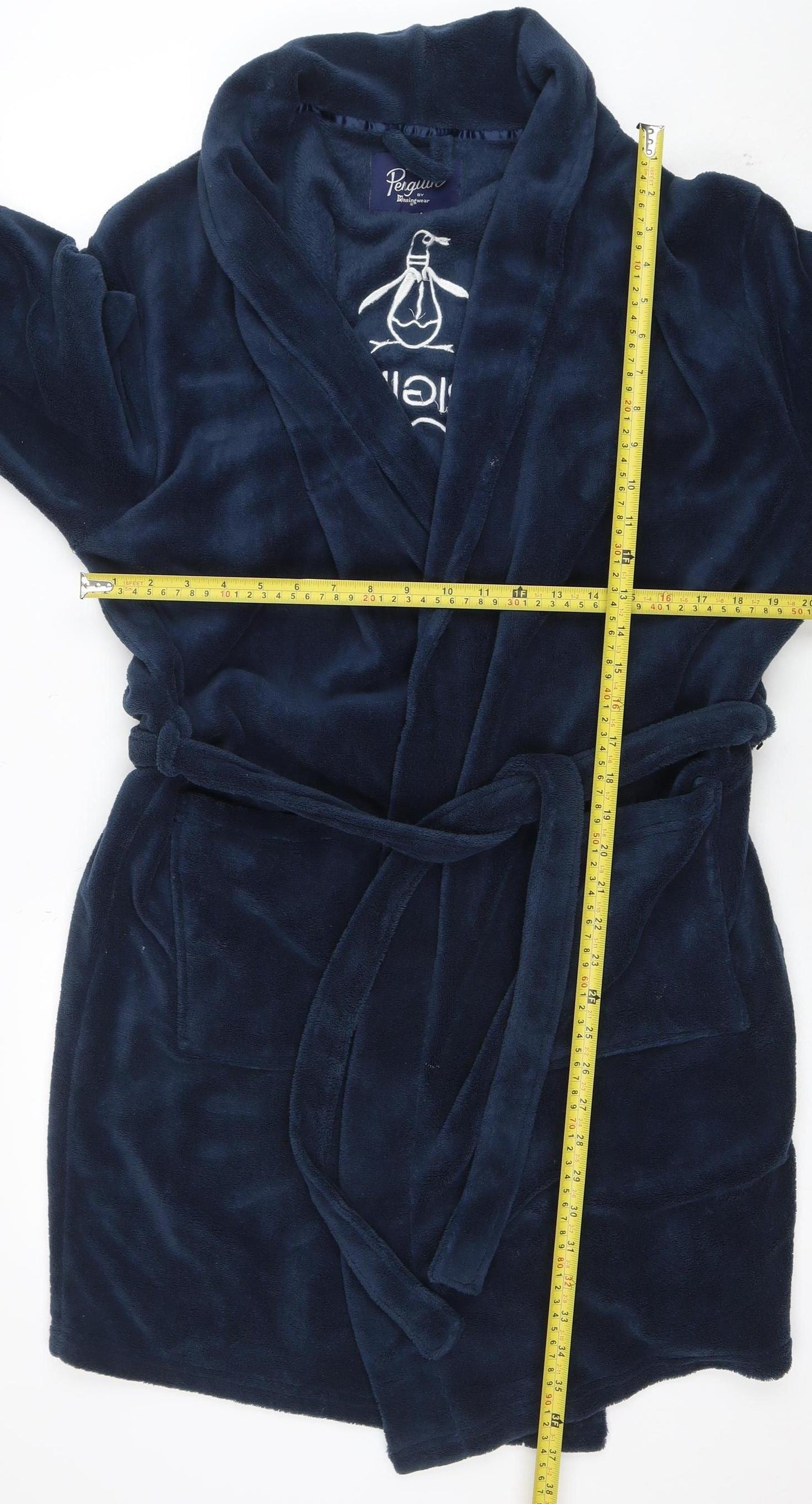 Original Penguin Men's Navy Blue Polyester Belted Robe S/M