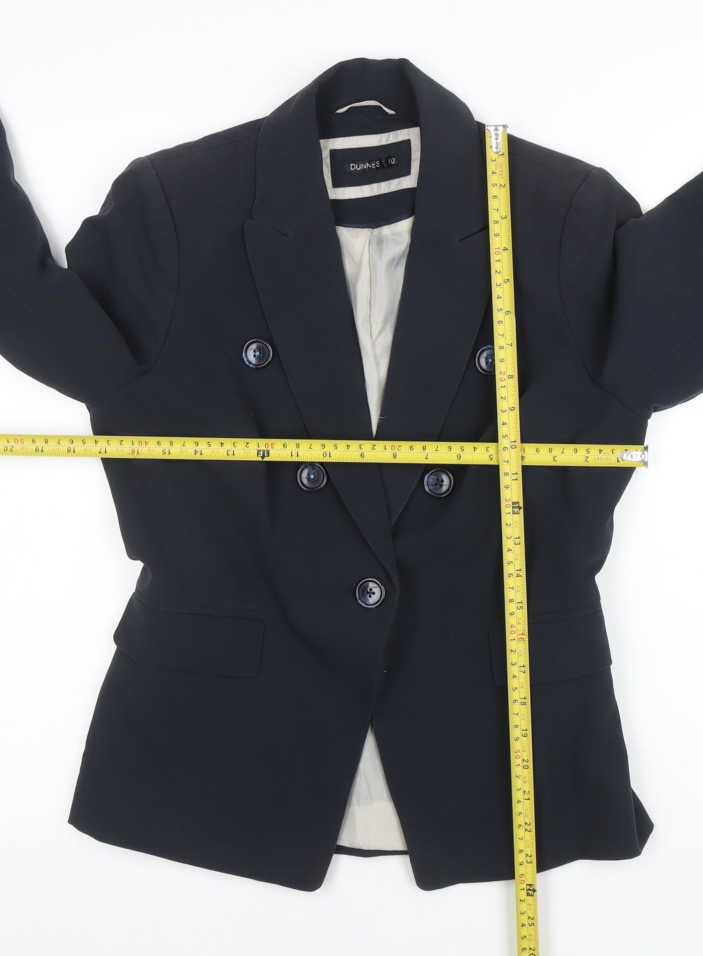 Dunnes Women Navy Double-Breasted Blazer Size 10 Classic Workwear