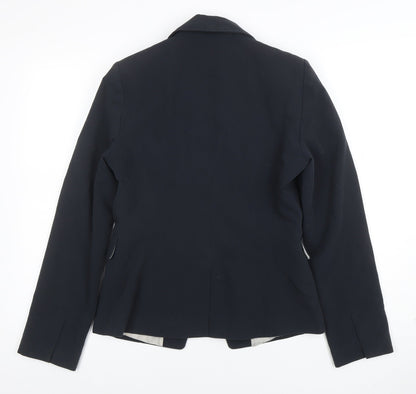 Close-up detail of Dunnes Women Navy Double-Breasted Blazer, size 10, Classic Workwear