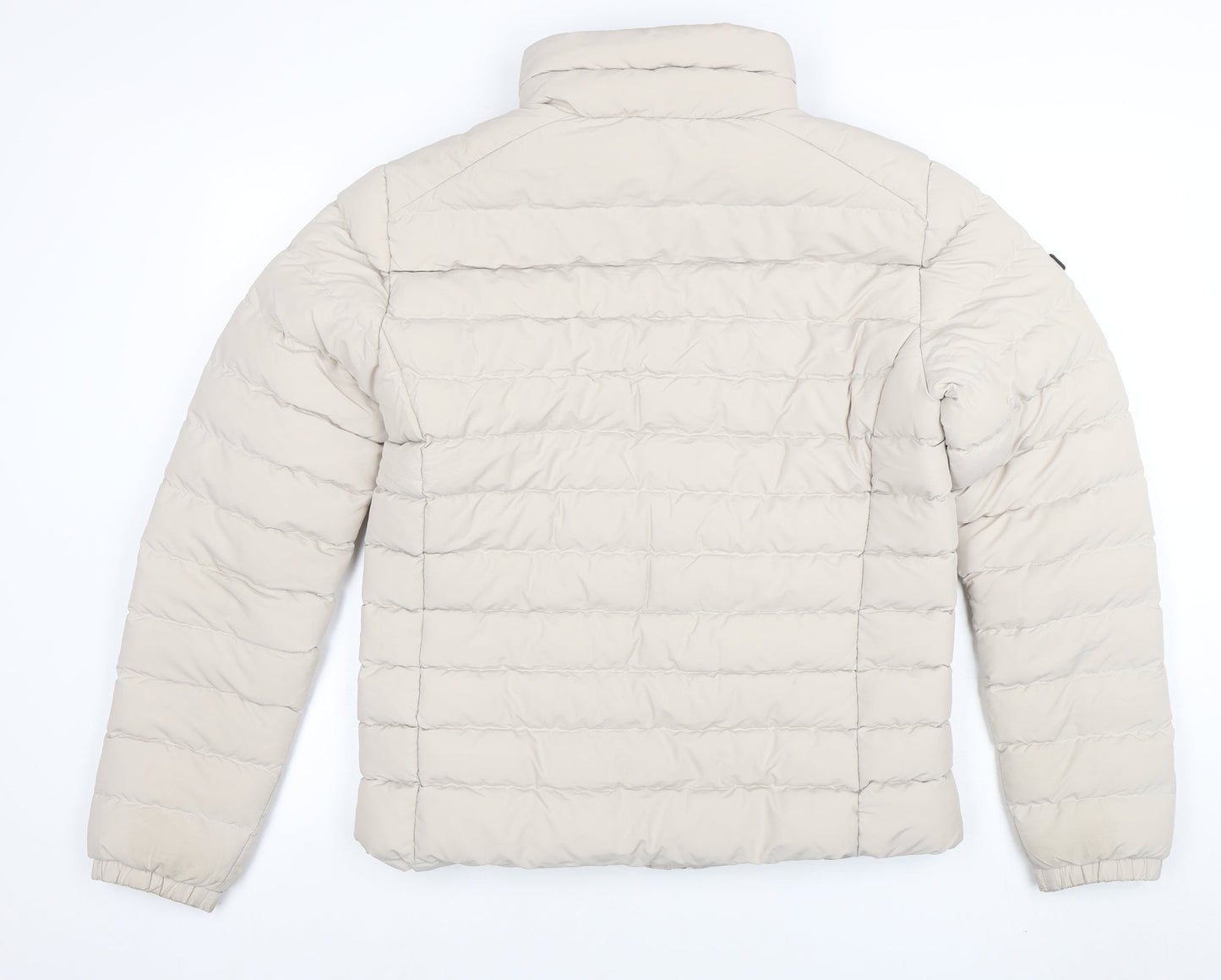 Superdry Women Beige Puffer Jacket M Full Zip Quilted Winter Coat