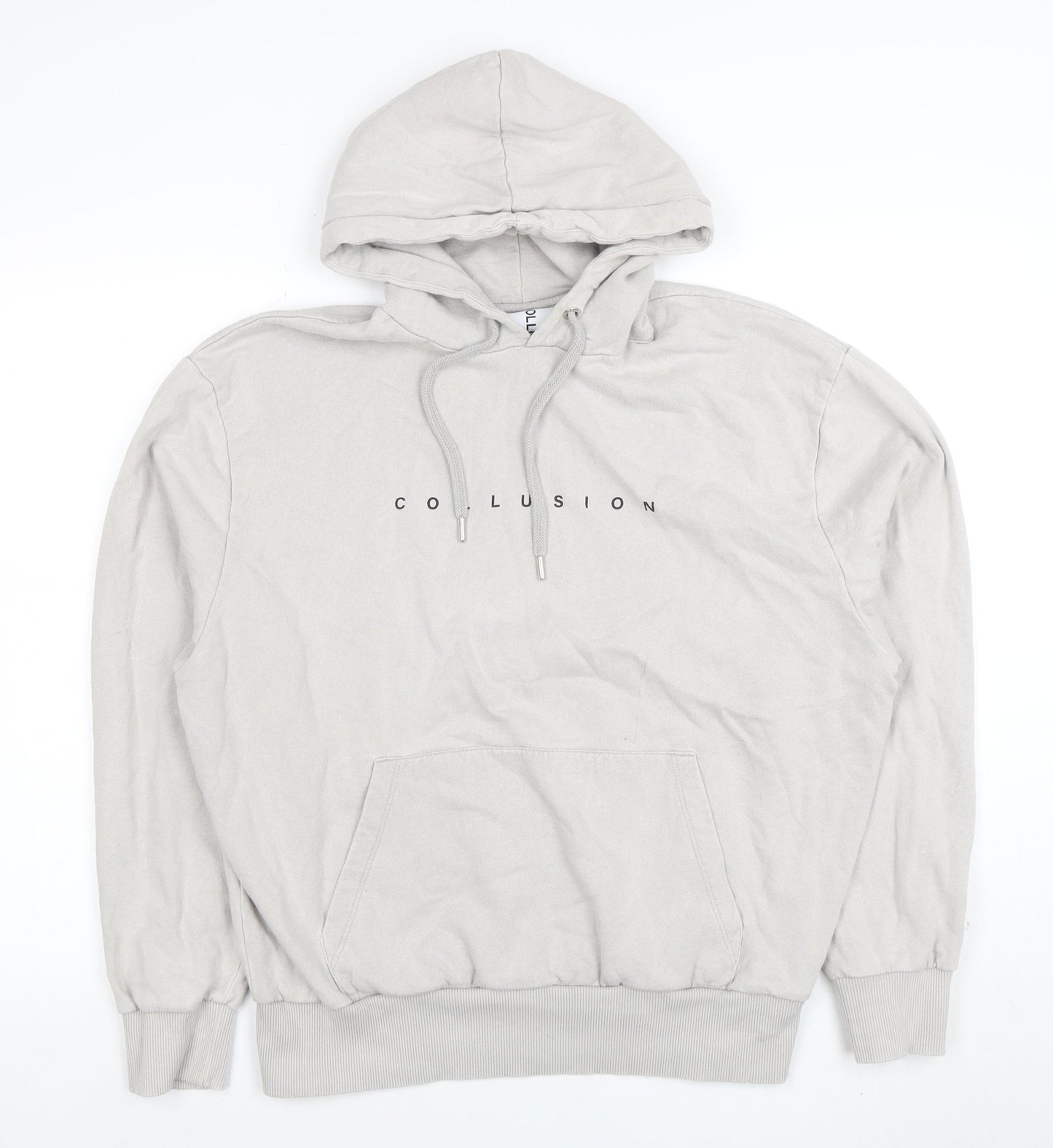 Collusion Men's Beige Graphic Pullover Hoodie Size M