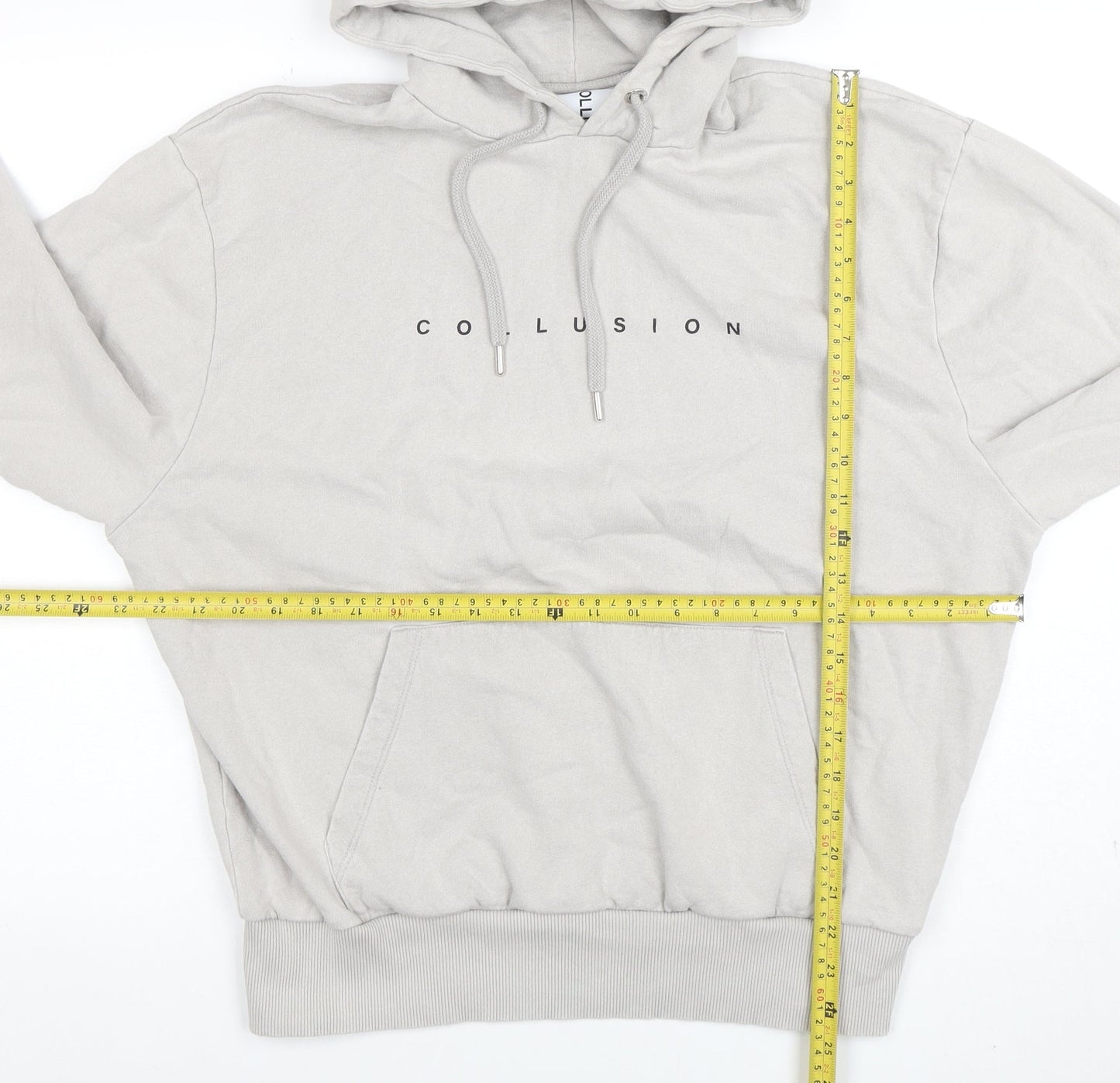 Collusion Men's Beige Graphic Pullover Hoodie Size M