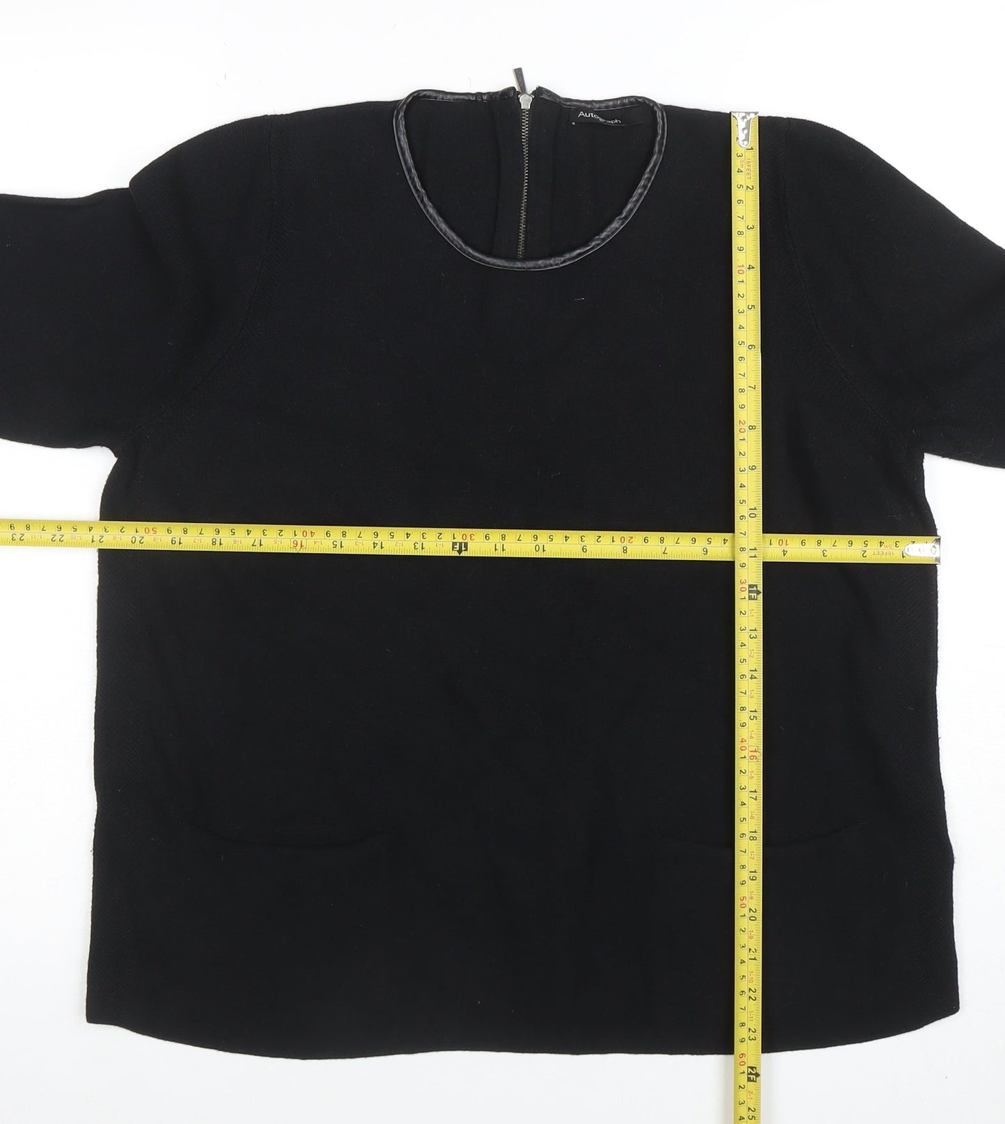 Marks and Spencer Women’s Black Crew Neck Wool Blend Zip Back Jumper Size 18