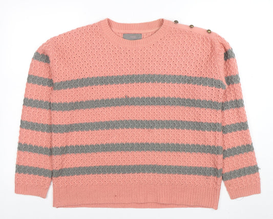 Next Women’s Pink Striped Acrylic Crew Neck Jumper Size 14