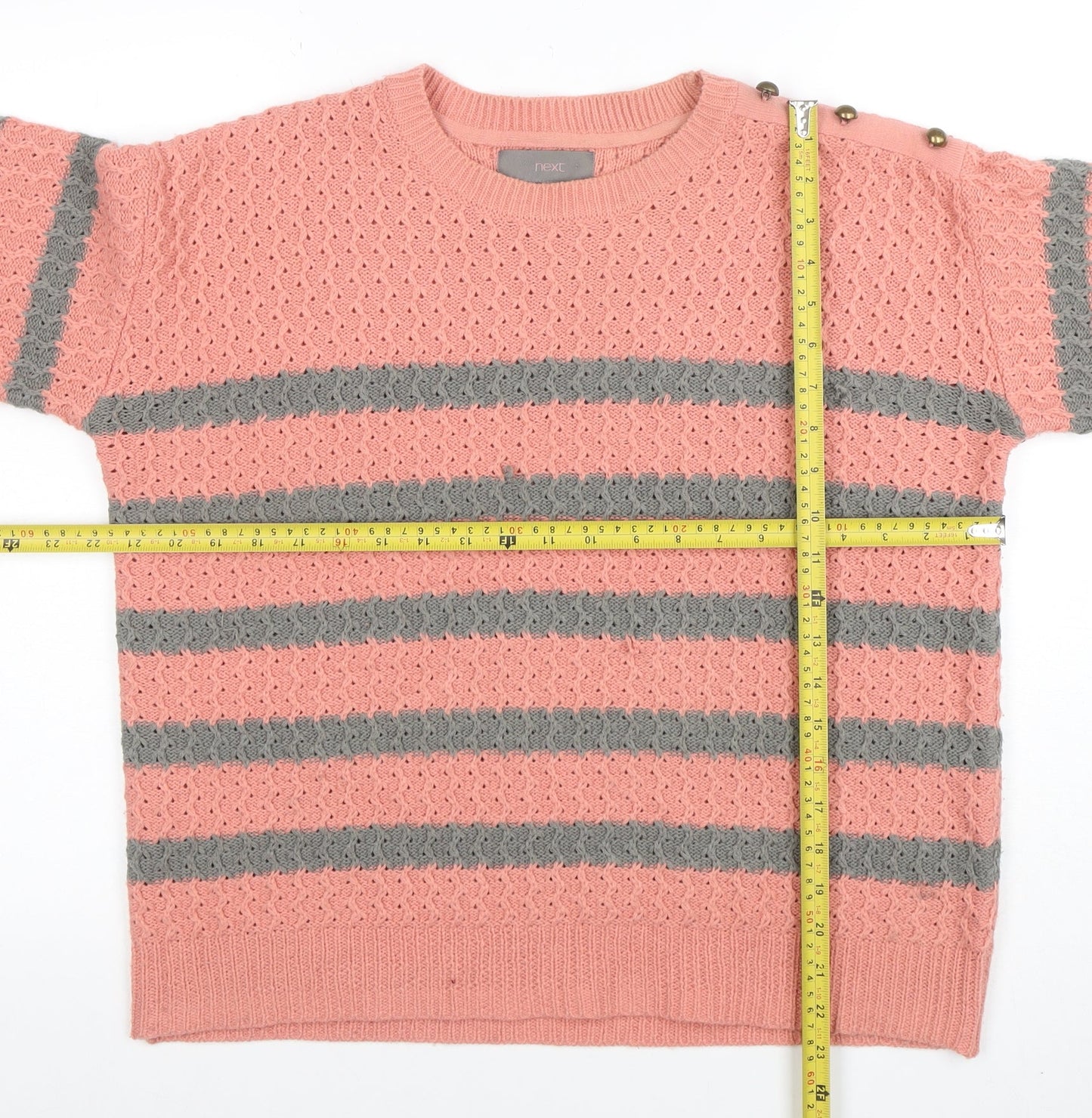 Next Women’s Pink Striped Acrylic Crew Neck Jumper Size 14