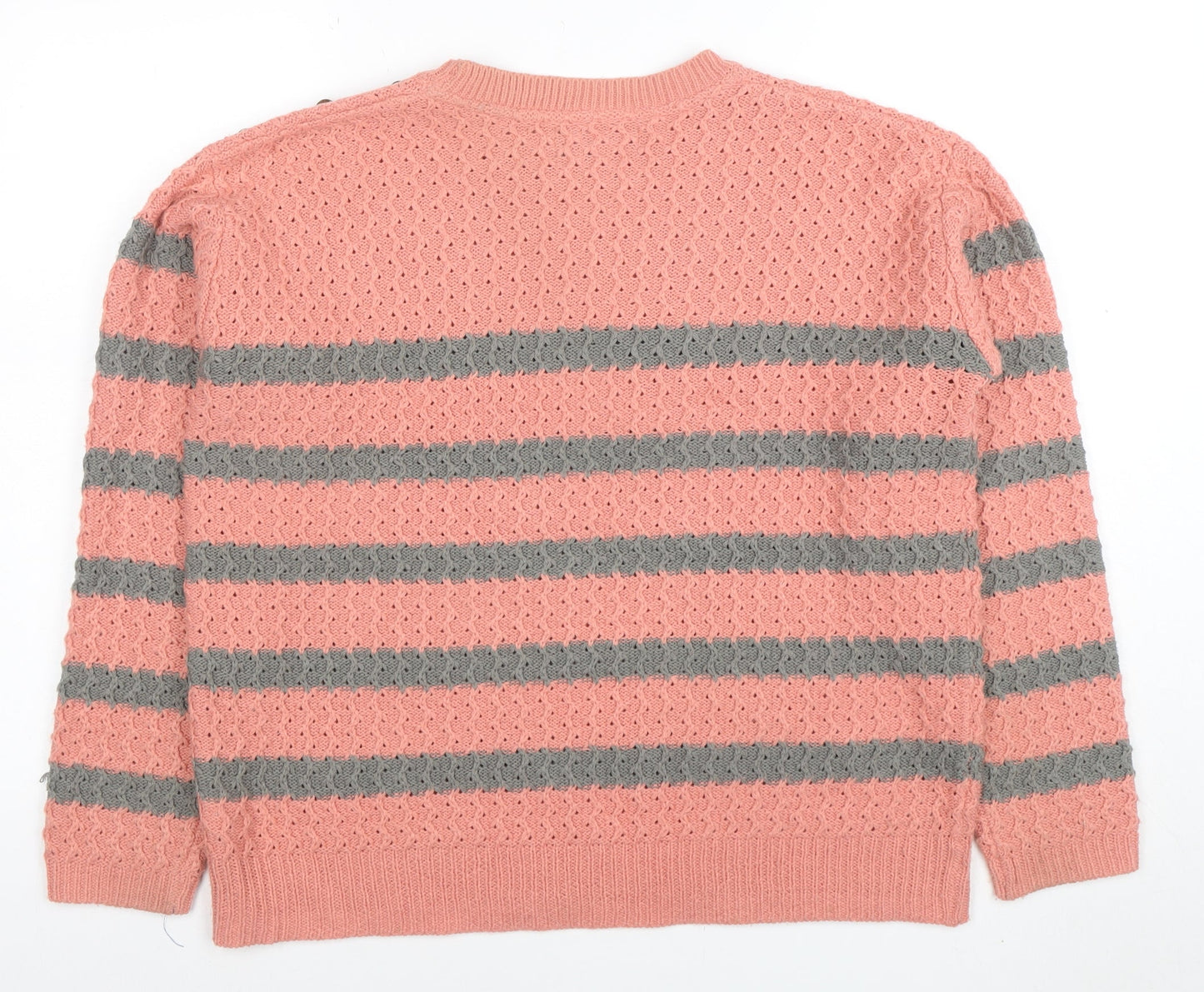 Next Women’s Pink Striped Acrylic Crew Neck Jumper Size 14