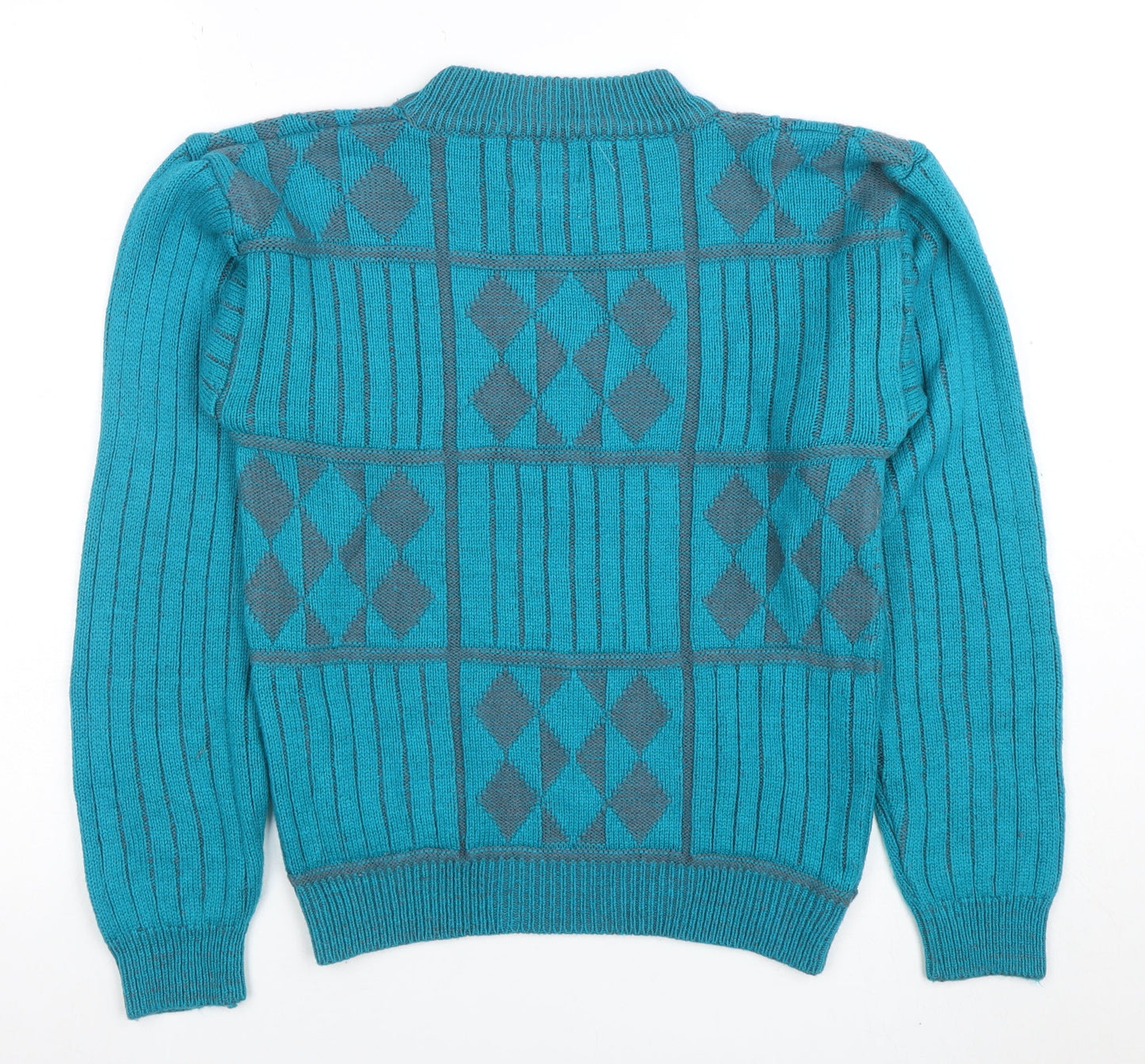 High Sierra Women's Blue Argyle Knit Crew Neck Acrylic Jumper Size L